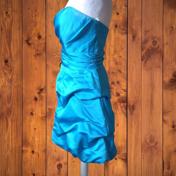 DAVID'S BRIDAL WOMEN'S SIZE 2 BLUE STRAPLESS  Y2K RUCHED FORMAL DRESS - Picture 6 of 8